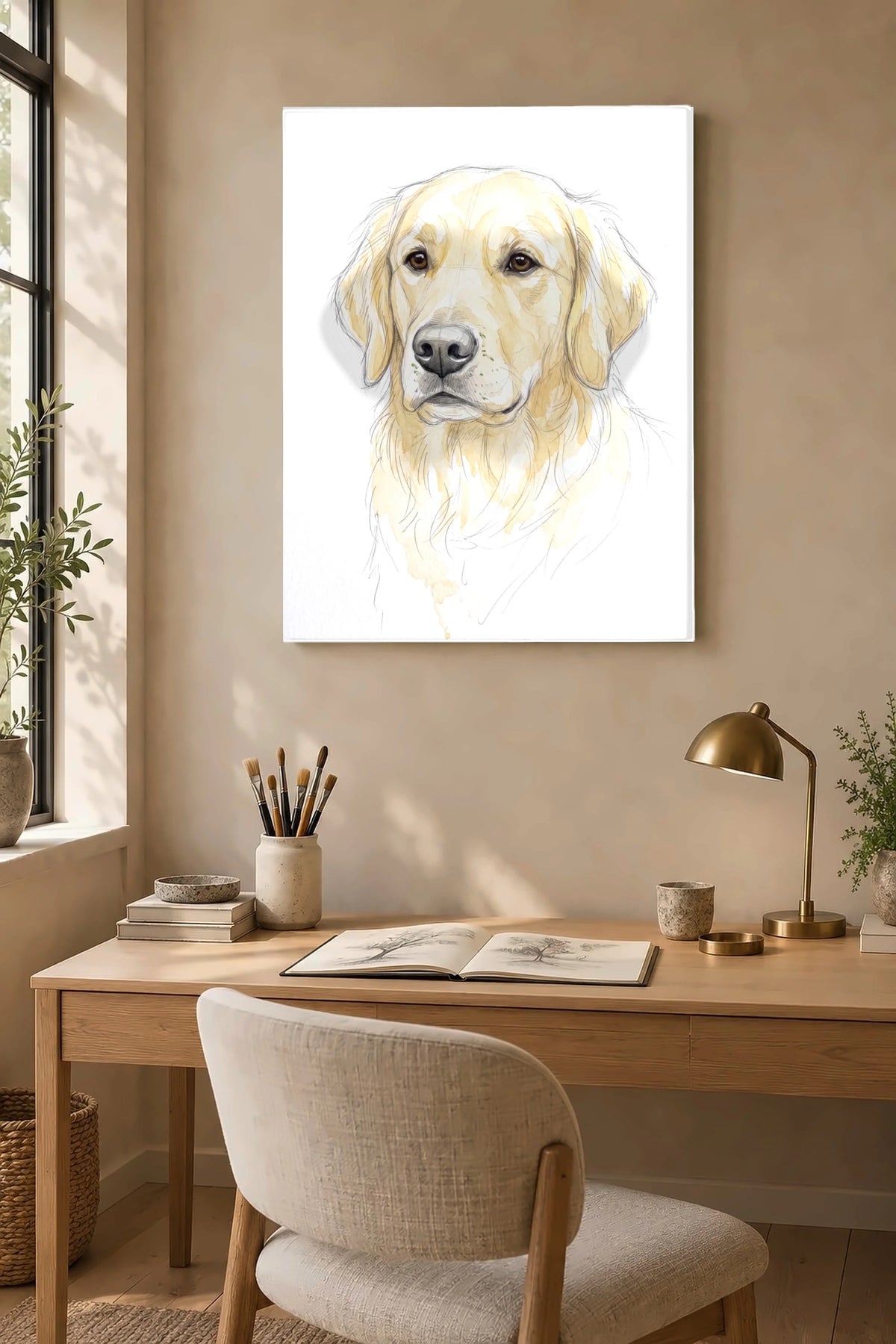 Aquarell-Skizze Leinwand mit Golden Retriever