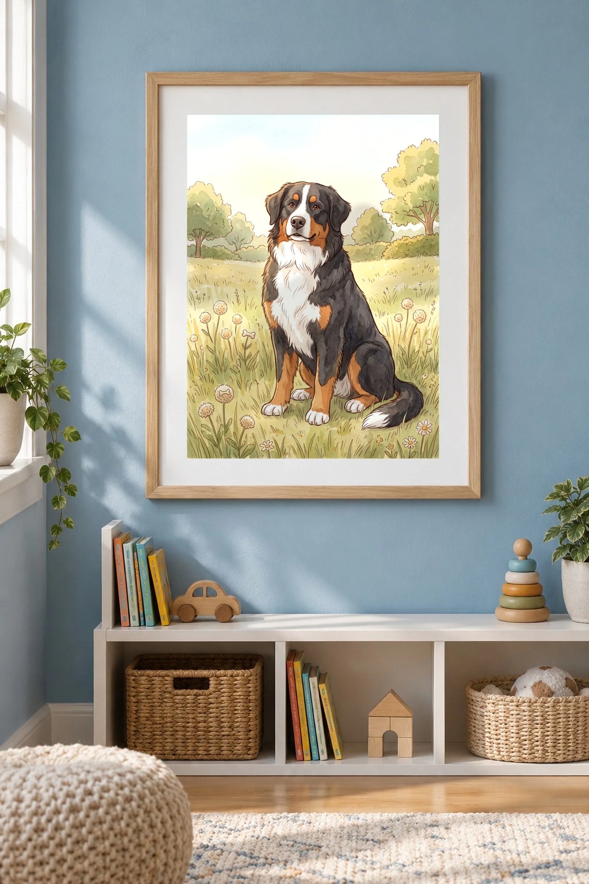 Kinderbuch-Illustration Poster mit Berner Sennenhund