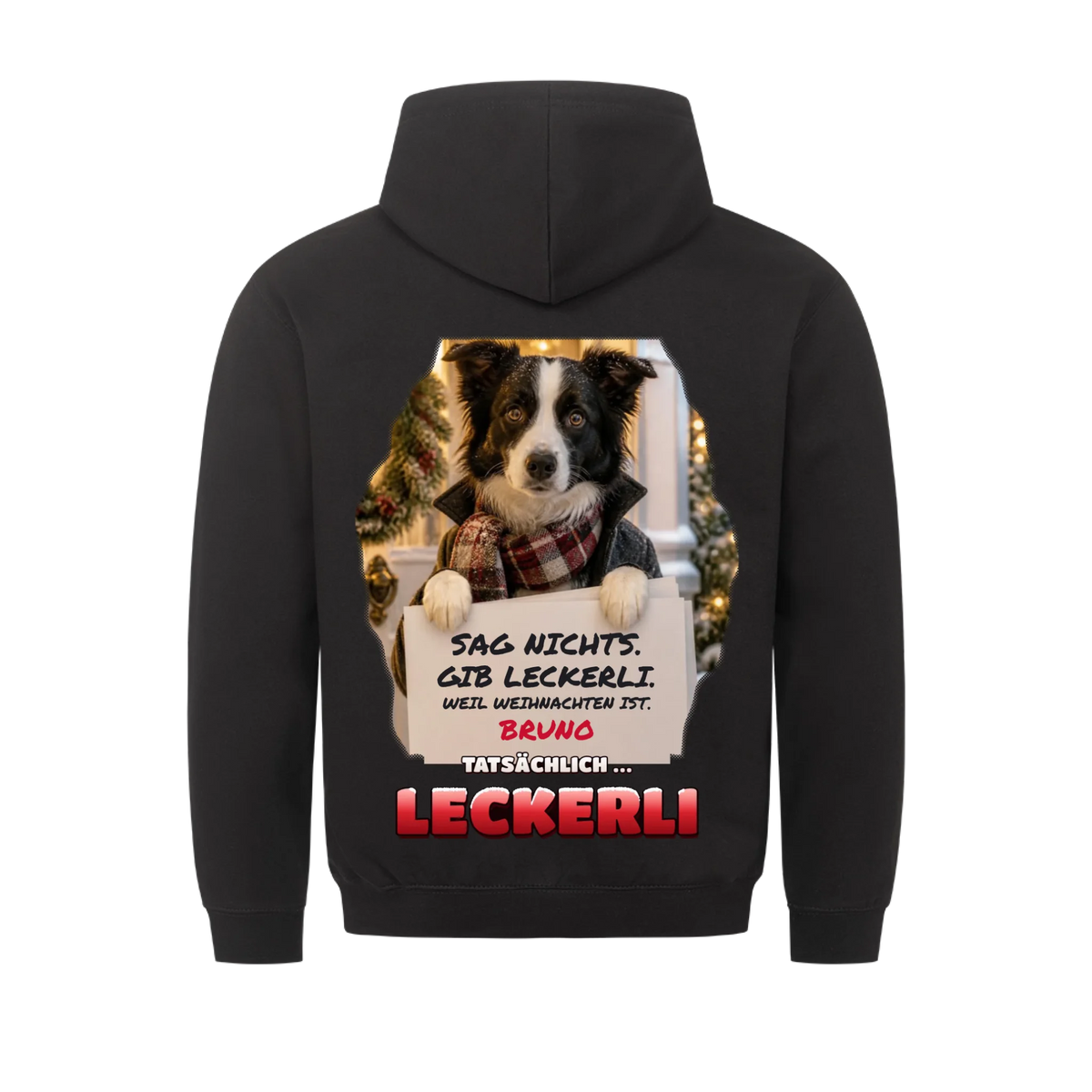 Tatsaechlich Leckerli Hoodie Schwarz Rueckenprint - personalisiert mit Foto & Name | Lil Snouts