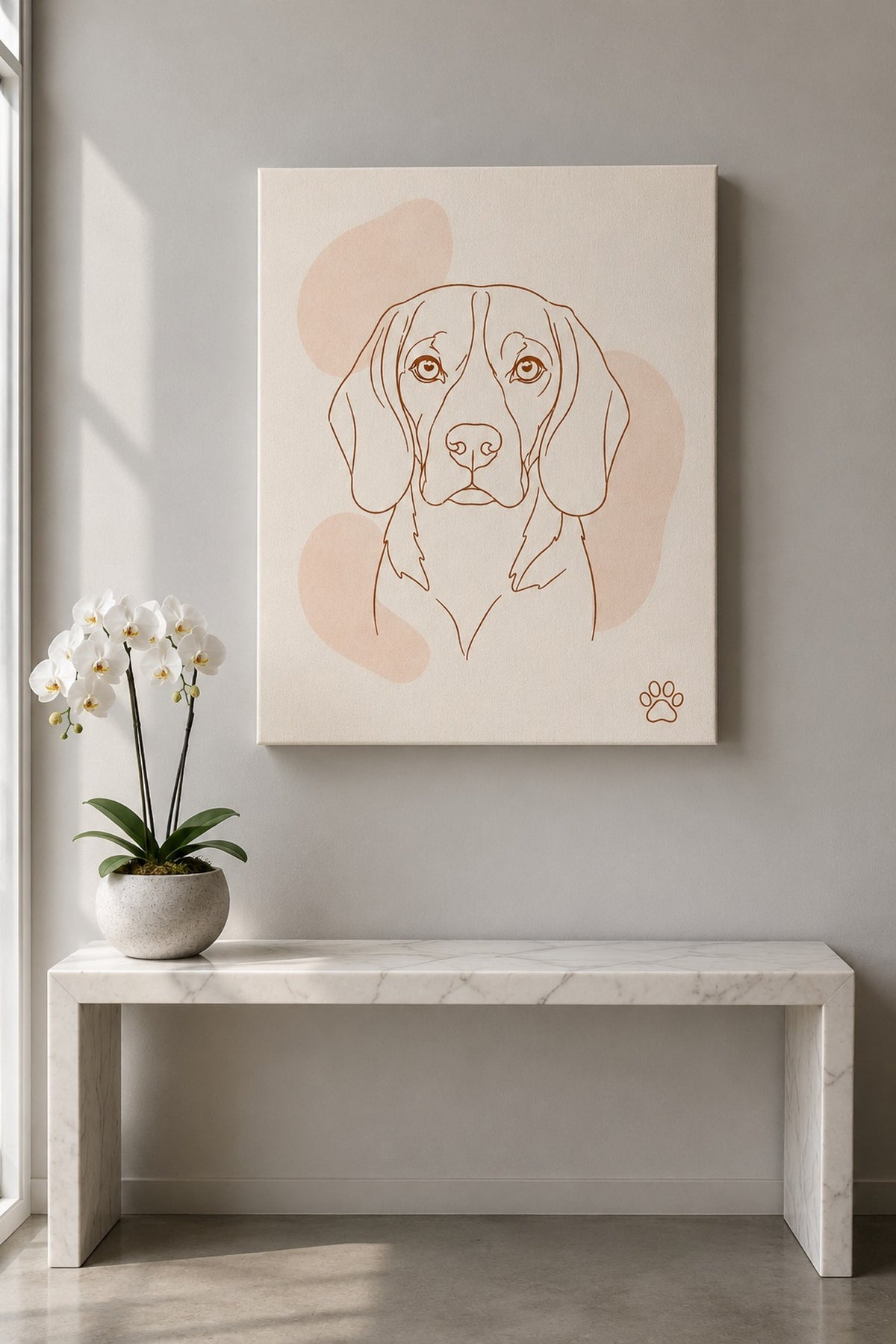 Leinwand im Wohnzimmer: Dein Hund als Ein-Linien-Portrait – personalisiertes Hundeportrait