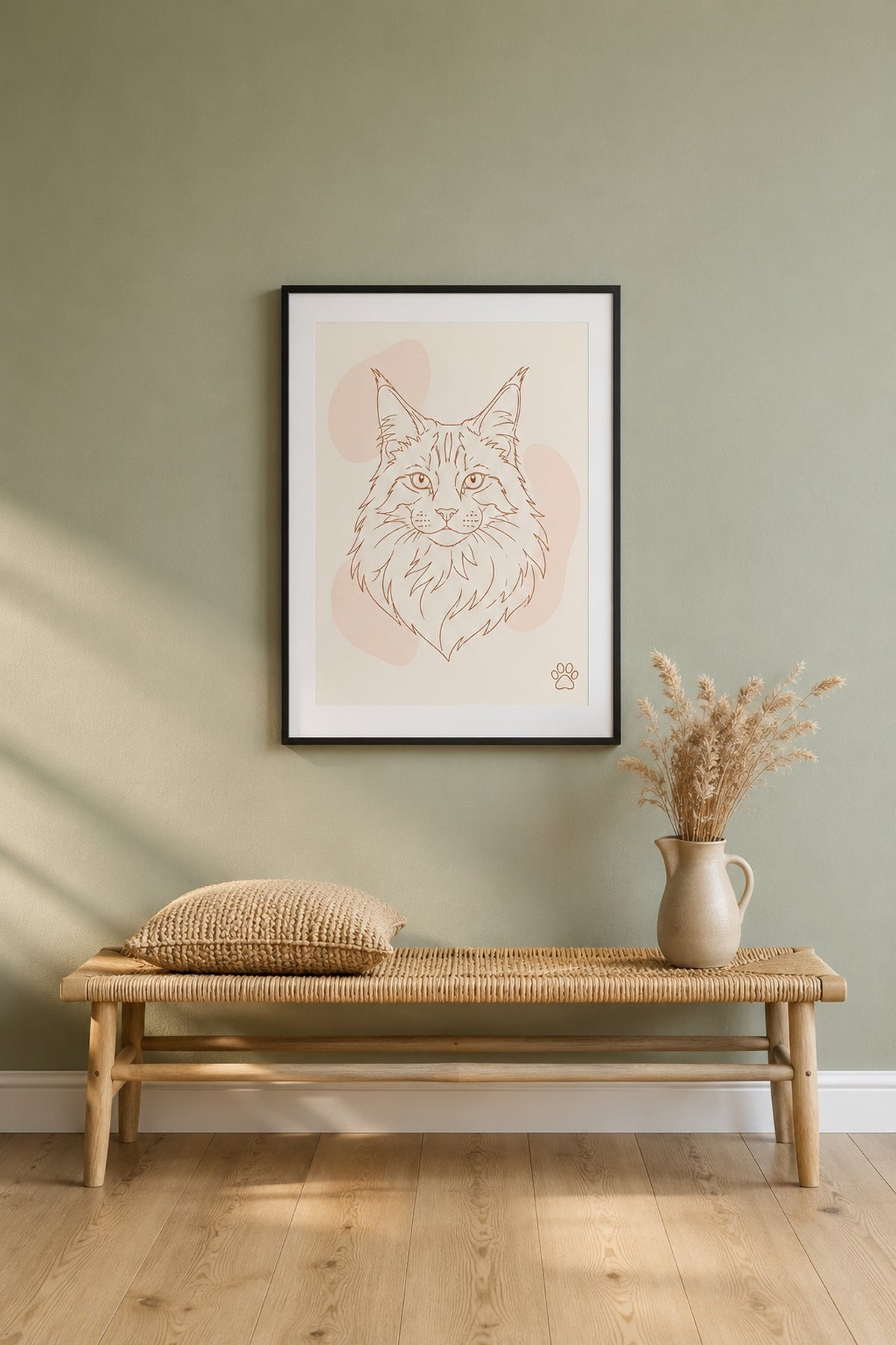 Poster im Wohnzimmer: Deine Katze als Ein-Linien-Portrait – personalisiertes Katzenportrait