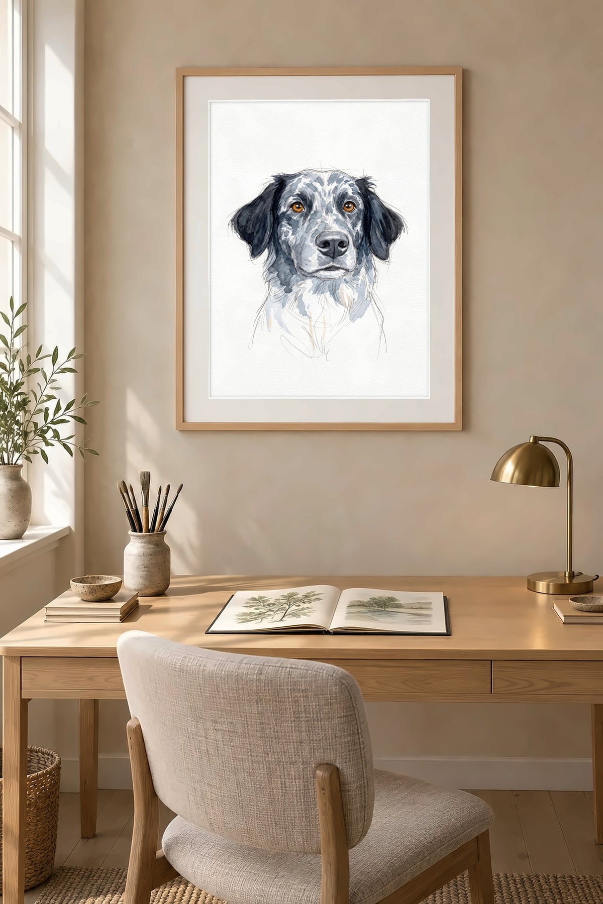 Poster im Arbeitszimmer: Dein Hund als Aquarell-Skizze – personalisiertes Hundeportrait