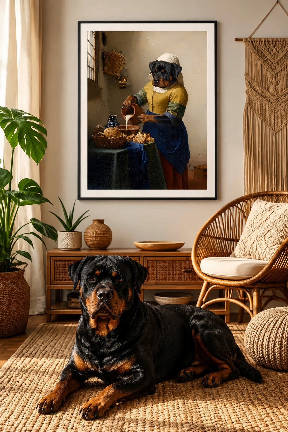 Poster in der Küche: Dein Hund als Milchmädchen nach Vermeer – personalisiertes Hundeportrait von Lil Snouts