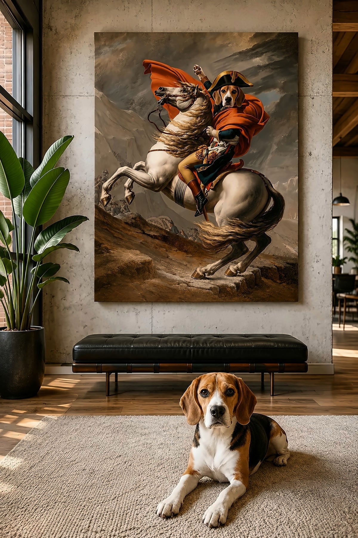 Leinwand im Wohnzimmer: Dein Hund als Napoleon – personalisiertes Hundeportrait