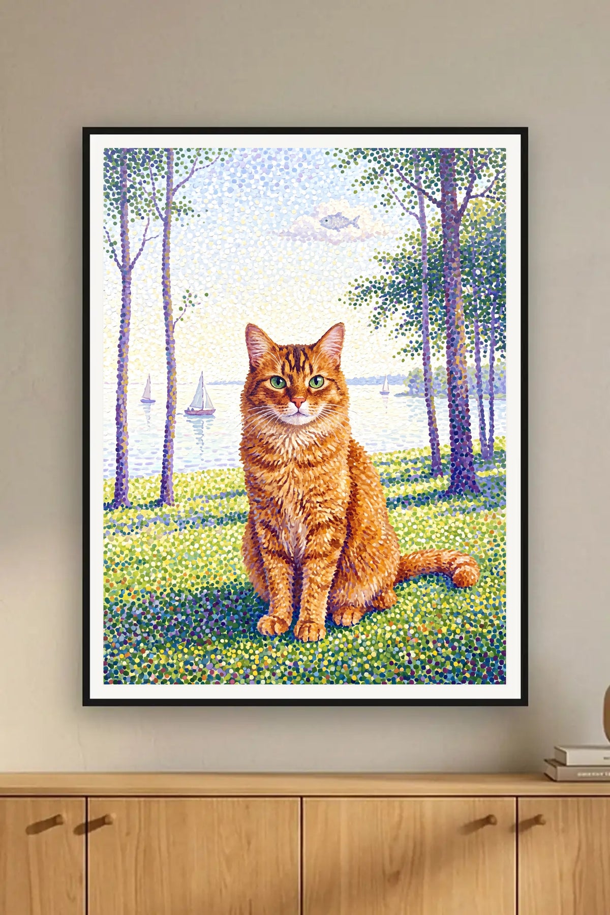 Poster im Wohnzimmer: Deine Katze im Pointillismus – personalisiertes Katzenportrait