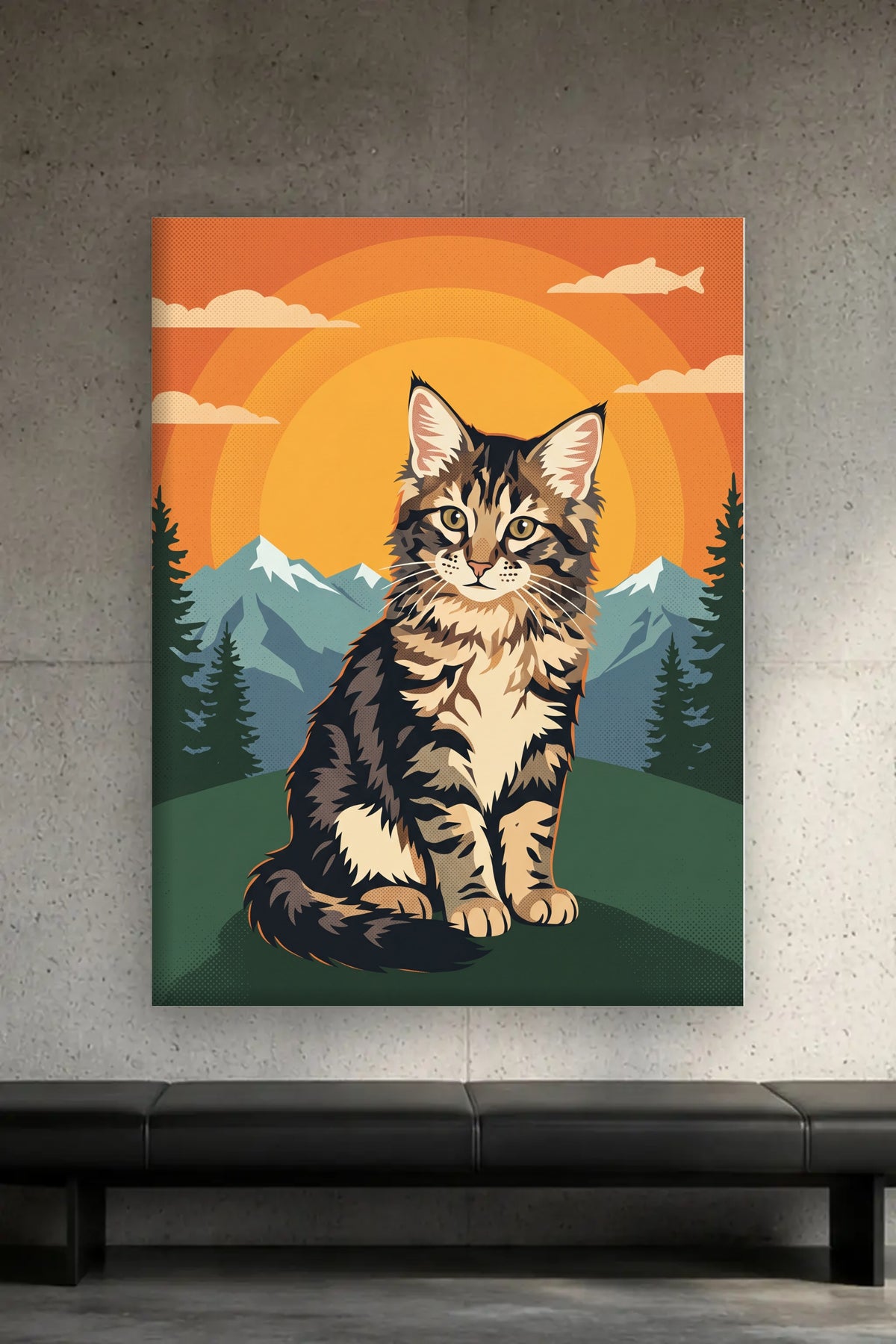 Leinwand im Wohnzimmer: Deine Katze im Retro-Siebdruck – personalisiertes Katzenportrait