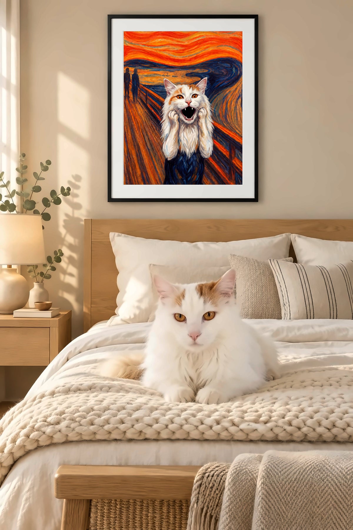 Poster im Schlafzimmer: Deine Katze als Der Schrei – personalisiertes Katzenportrait