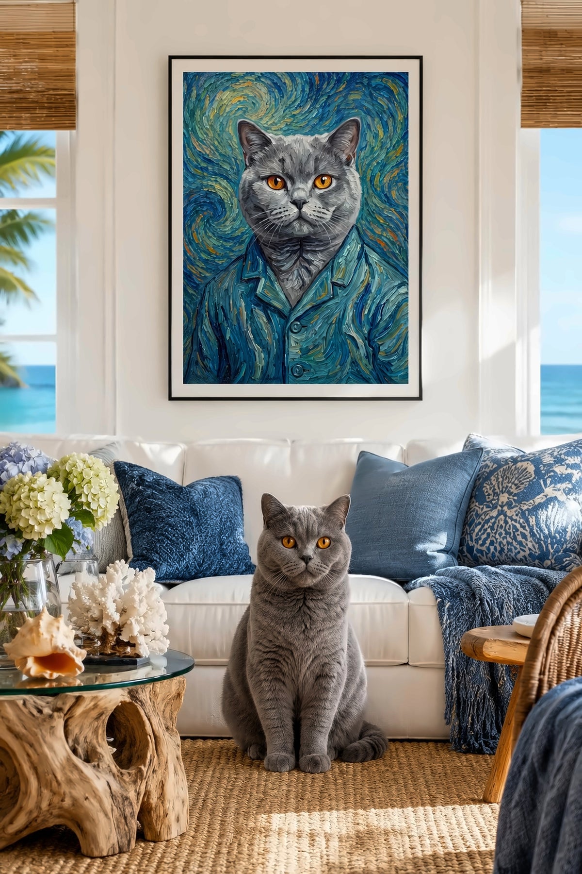 Poster im Wohnzimmer: Deine Katze als Van Gogh – personalisiertes Katzenportrait