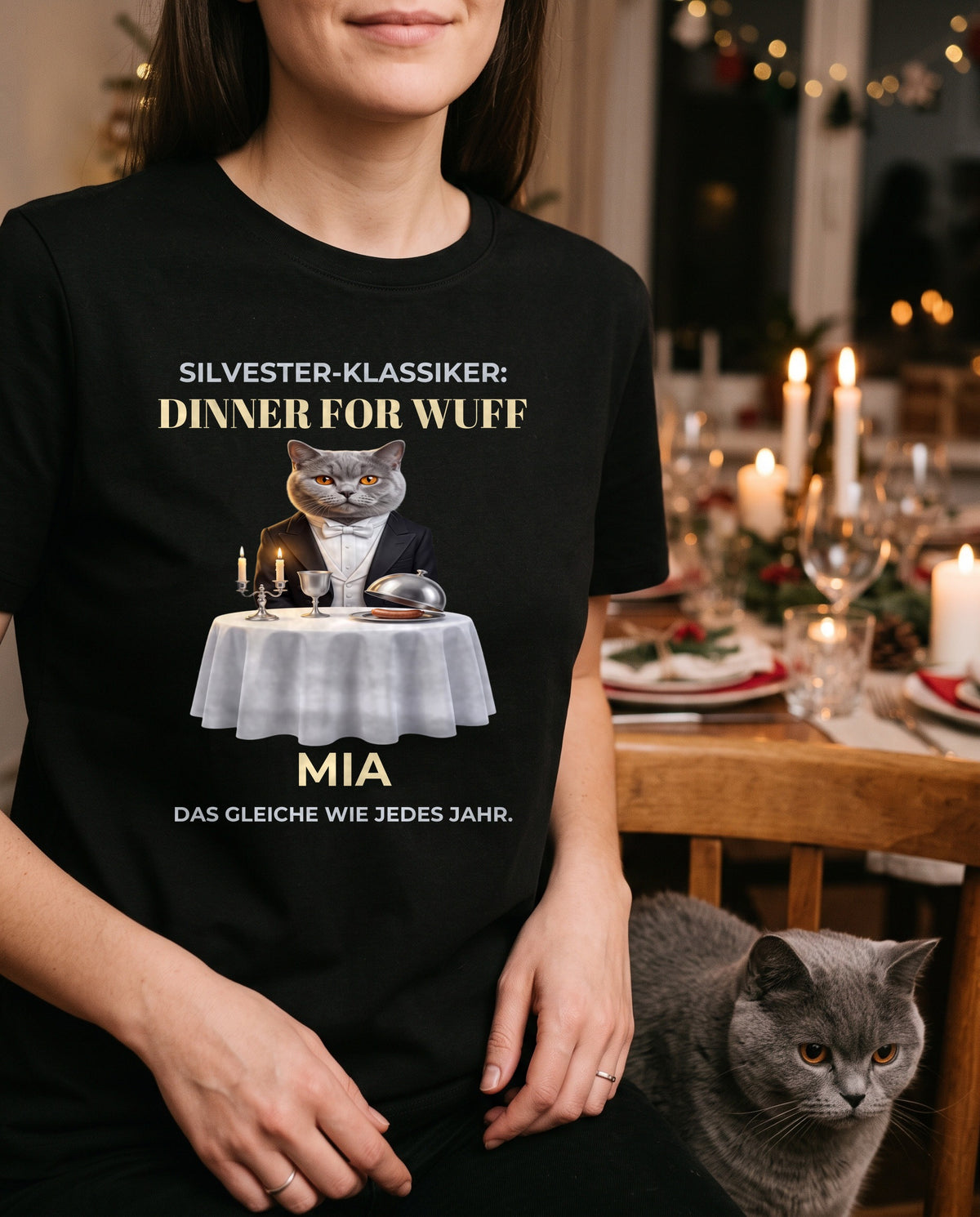 Dinner for Wuff T-Shirt – Katzen-Version mit Foto und Name | Lil Snouts