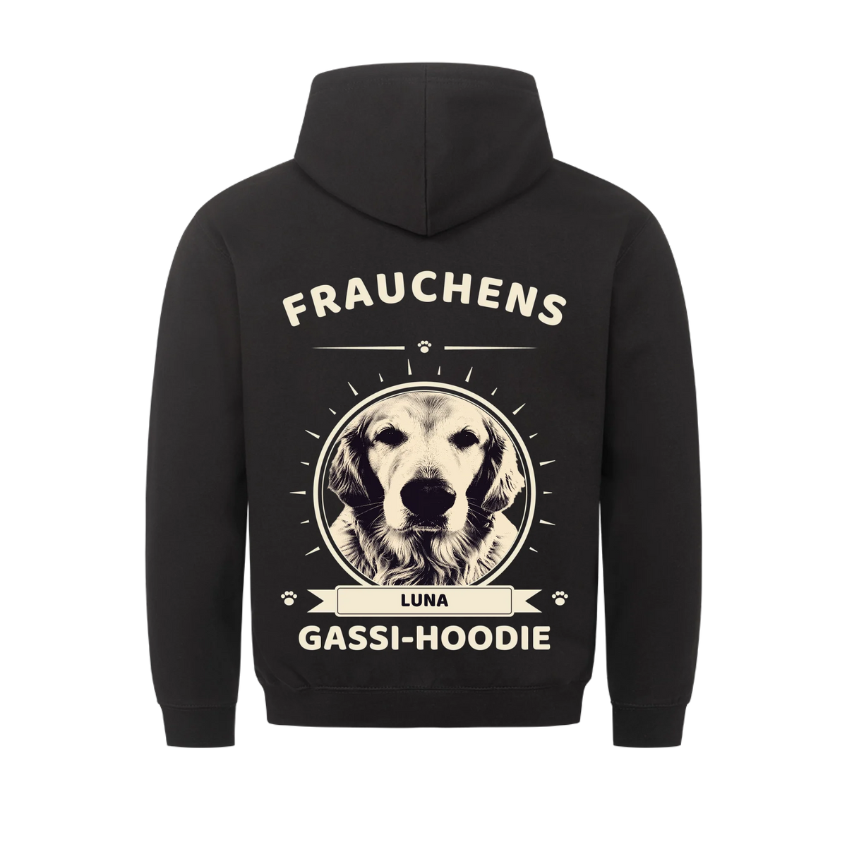 Frauchens Gassi-Hoodie – Golden Retriever im Crest-Kreis mit Name LUNA | Lil Snouts