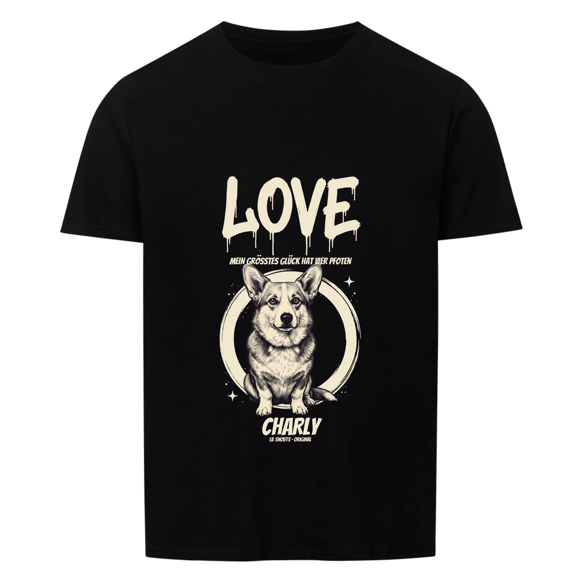 LOVE Frontdruck T-Shirt schwarz mit Haustierfoto und Name