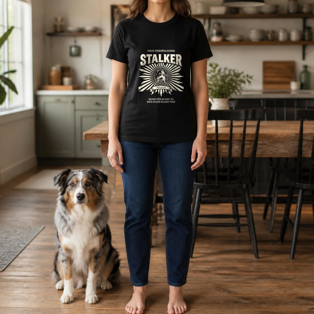 Getragenes Mockup Mein persönlicher Stalker T-Shirt