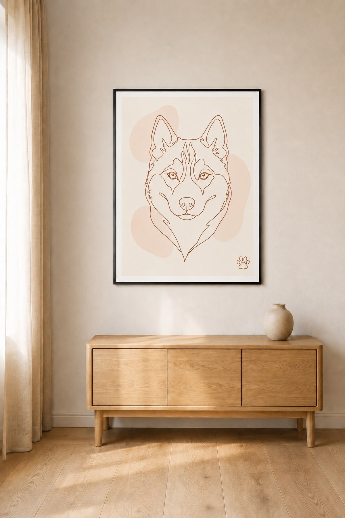 Poster im Wohnzimmer: Dein Hund als Ein-Linien-Portrait – personalisiertes Hundeportrait