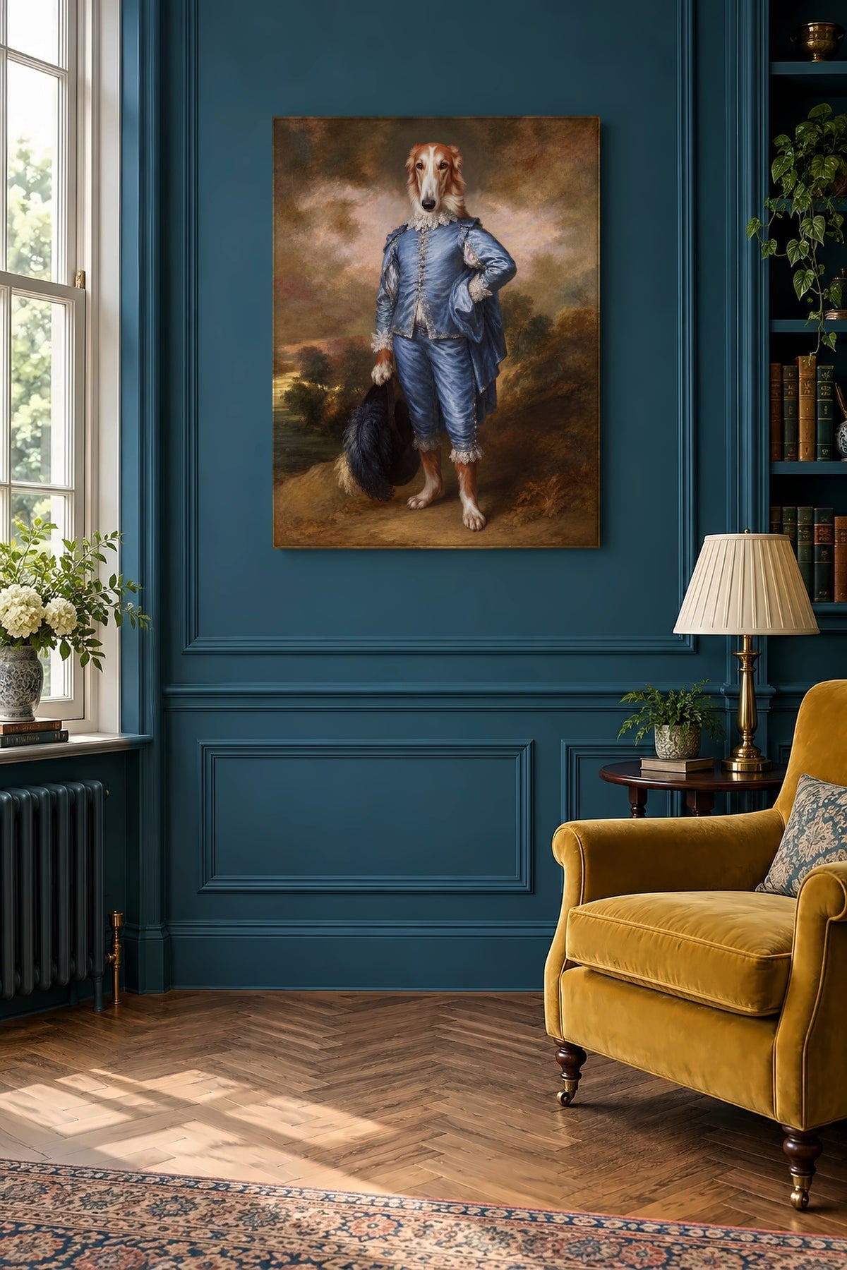 Leinwand im Salon: Dein Hund als The Blue Boy – personalisiertes Hundeportrait