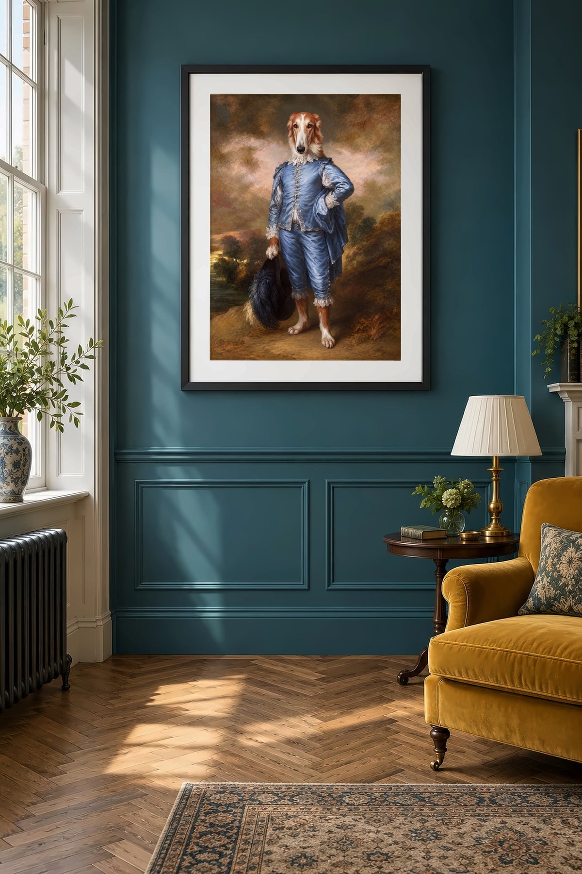 Poster im Salon: Dein Hund als The Blue Boy – personalisiertes Hundeportrait