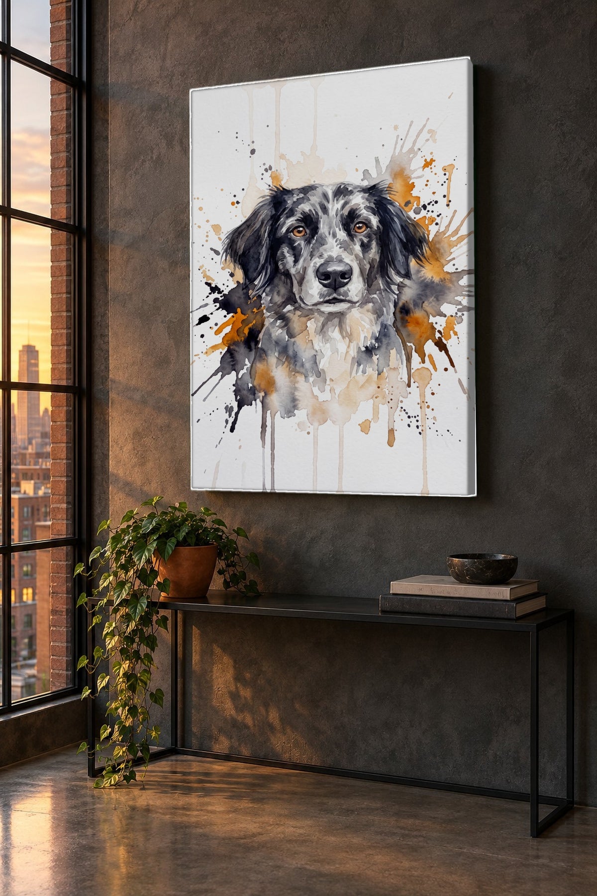 Leinwand im Loft: Dein Hund als Aquarell-Farbspritzer – personalisiertes Hundeportrait