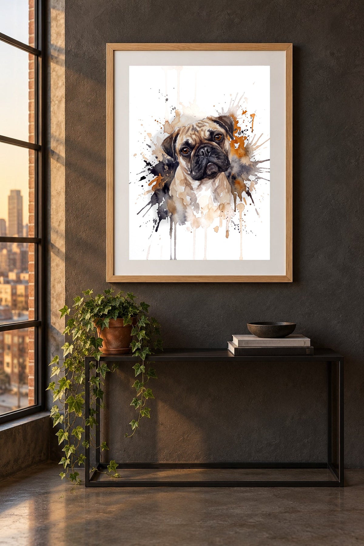 Aquarell-Farbspritzer Poster mit Mops