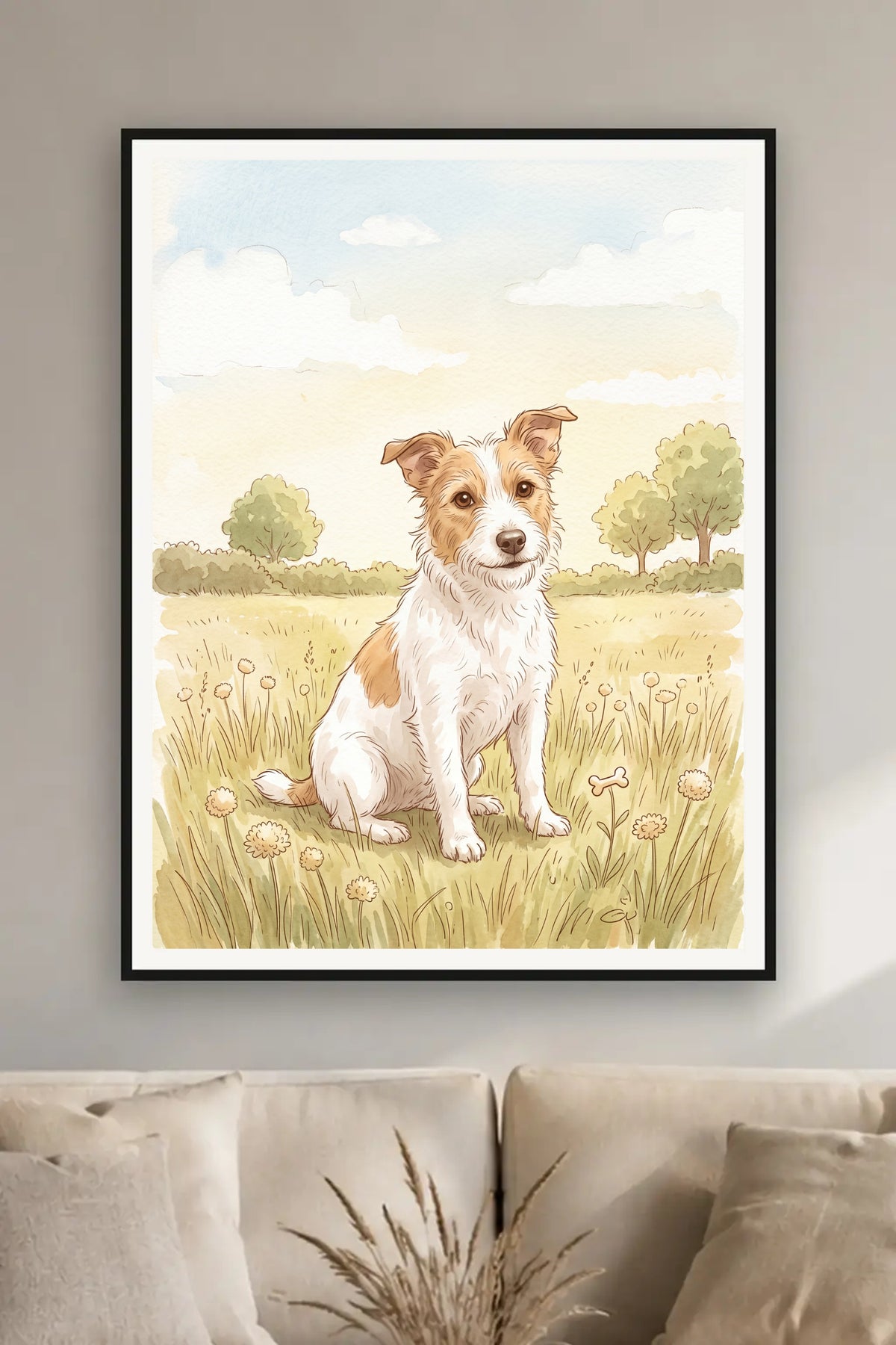 Poster im Wohnzimmer: Dein Hund als Kinderbuch-Illustration – personalisiertes Hundeportrait