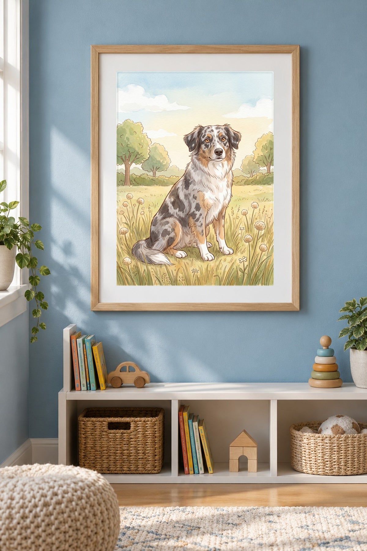 Poster im Kinderzimmer: Dein Hund als Kinderbuch-Illustration – personalisiertes Hundeportrait