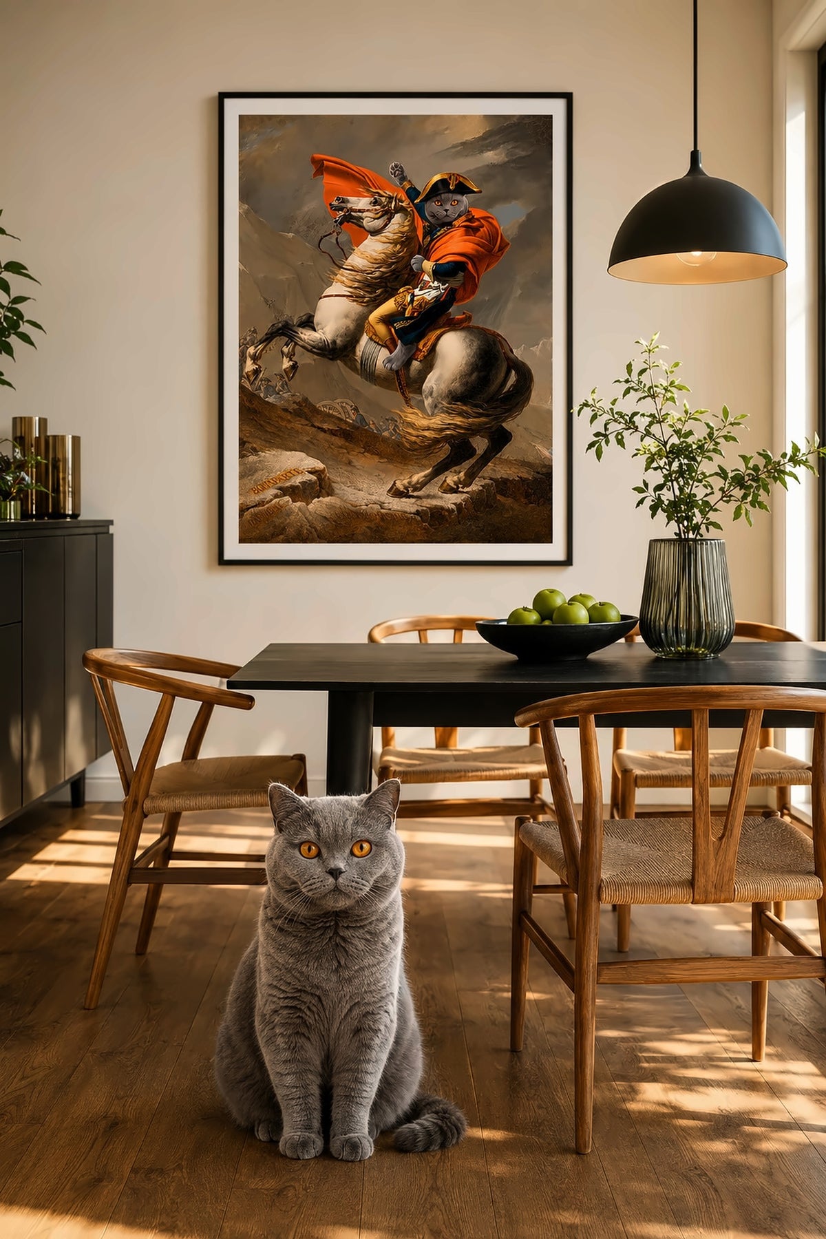Poster im Wohnzimmer: Deine Katze als Napoleon – personalisiertes Katzenportrait