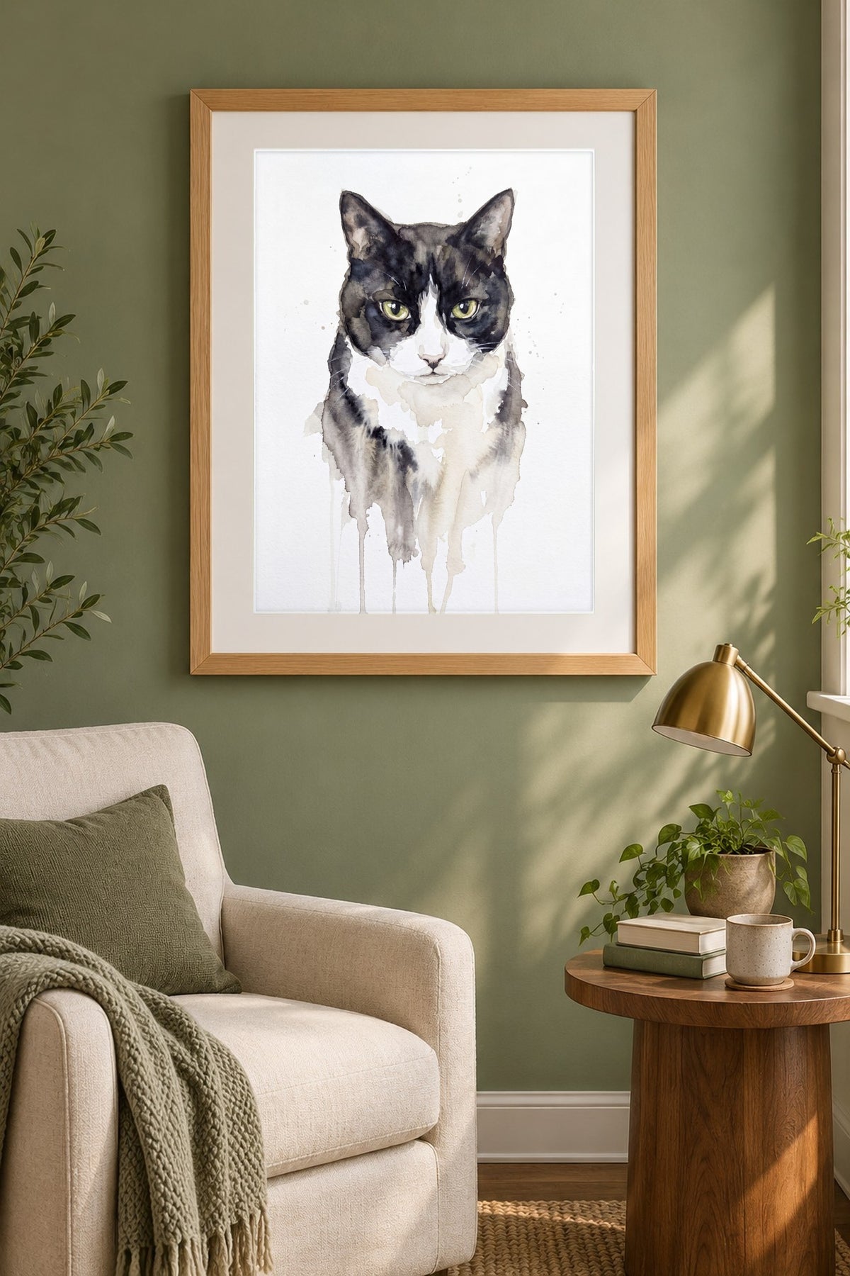 Poster im Lesezimmer: Deine Katze als Aquarell Nass-in-Nass – personalisiertes Katzenportrait