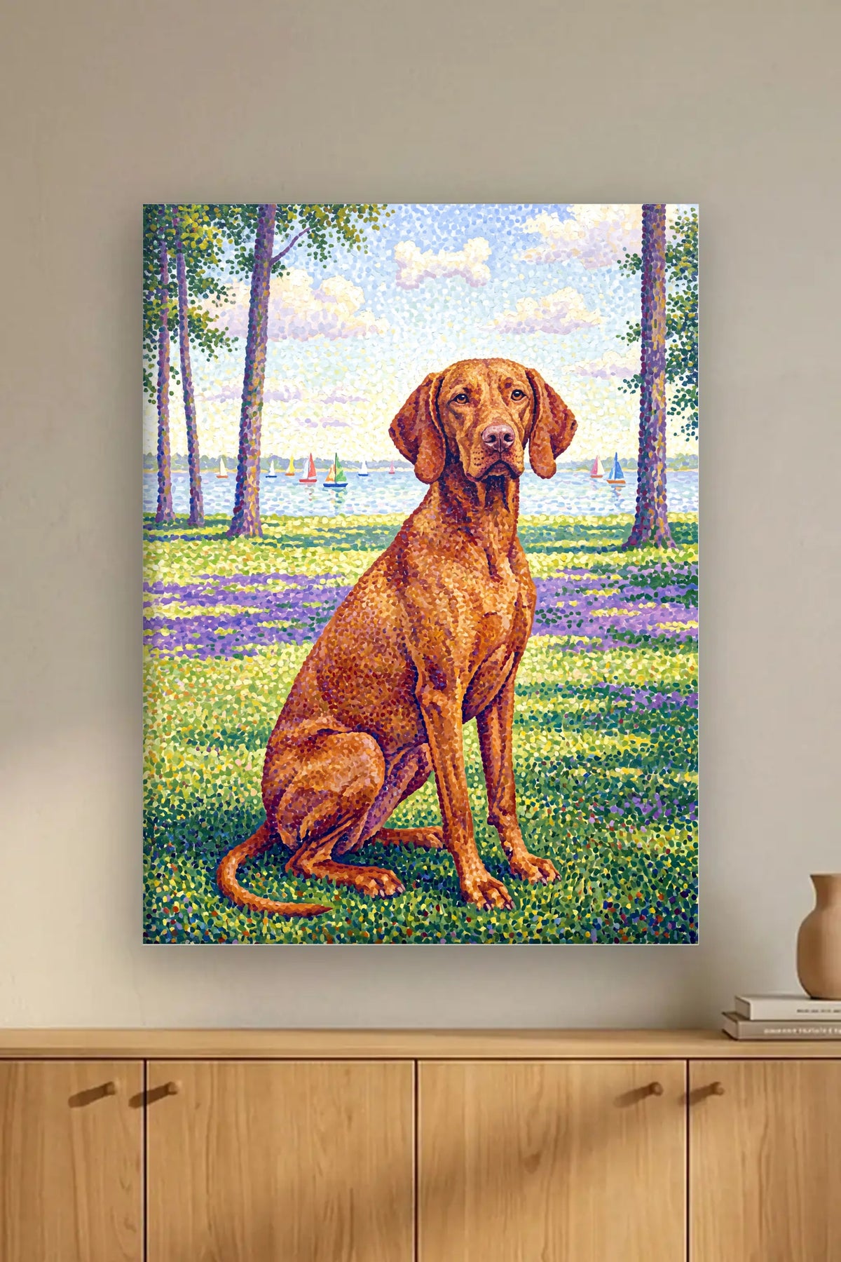Leinwand im Wohnzimmer: Dein Hund im Pointillismus – personalisiertes Hundeportrait
