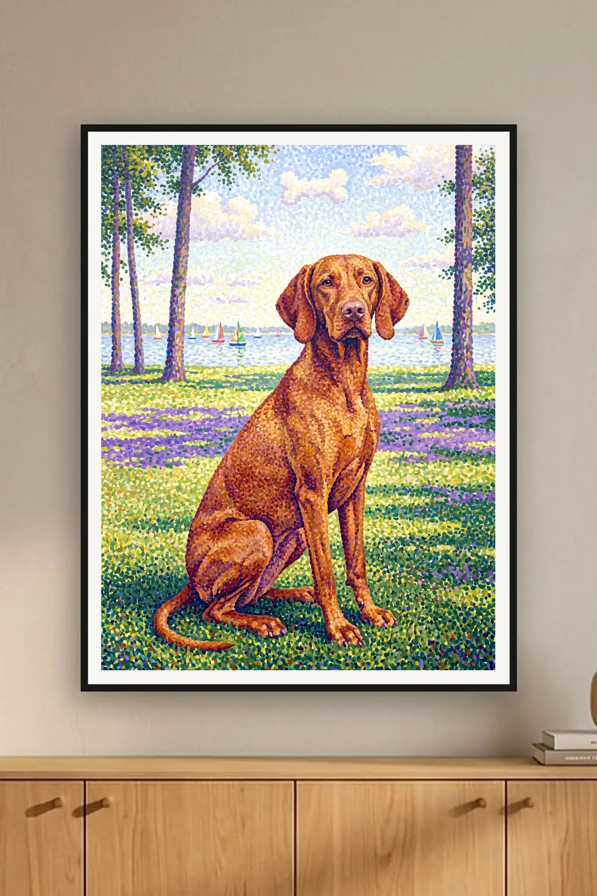 Poster im Wohnzimmer: Dein Hund im Pointillismus – personalisiertes Hundeportrait