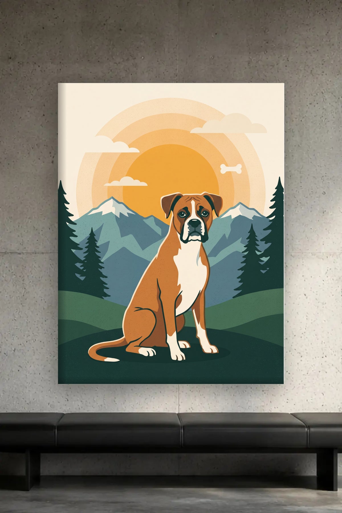 Leinwand im Wohnzimmer: Dein Hund im Retro-Siebdruck – personalisiertes Hundeportrait