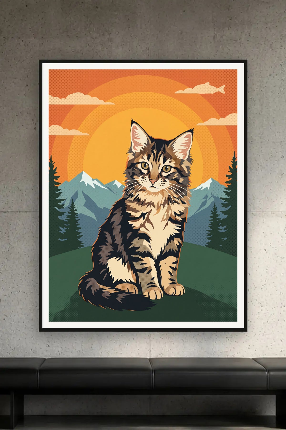 Poster im Wohnzimmer: Deine Katze im Retro-Siebdruck – personalisiertes Katzenportrait
