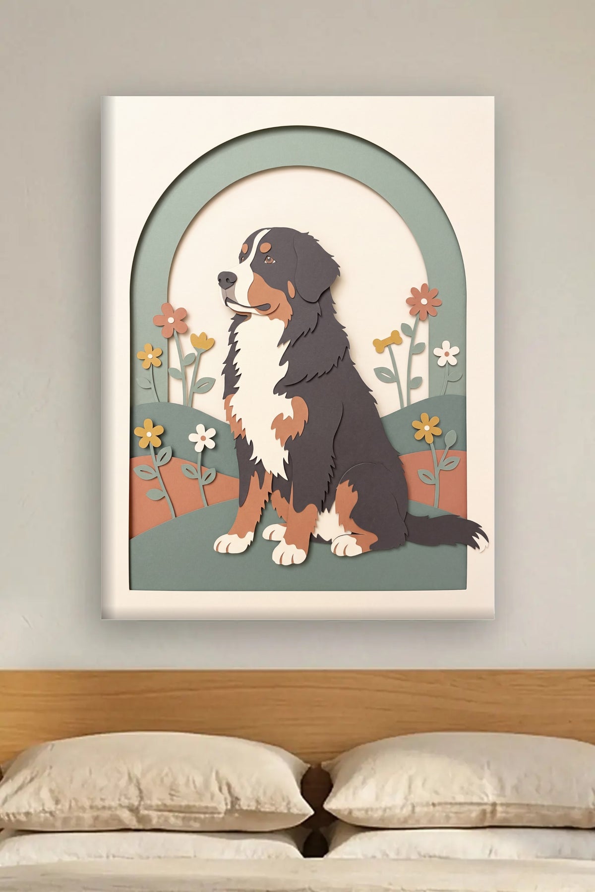 Leinwand im Wohnzimmer: Dein Hund als Scherenschnitt – personalisiertes Hundeportrait