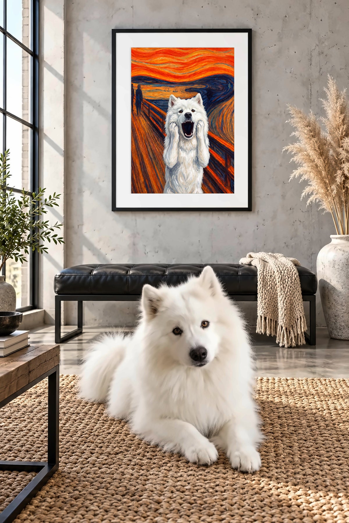 Poster im Wohnzimmer: Dein Hund als Der Schrei – personalisiertes Hundeportrait