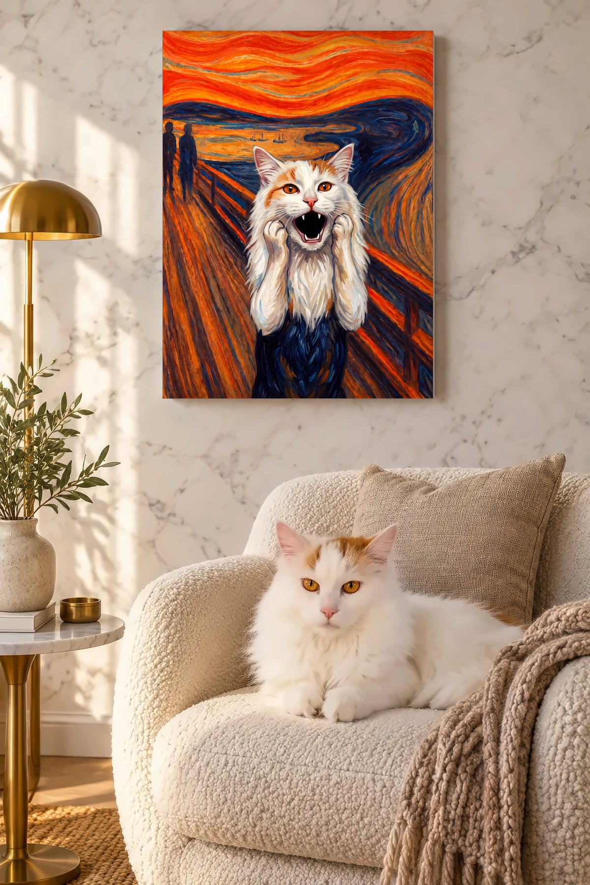 Leinwand im Marmorzimmer: Deine Katze als Der Schrei – personalisiertes Katzenportrait
