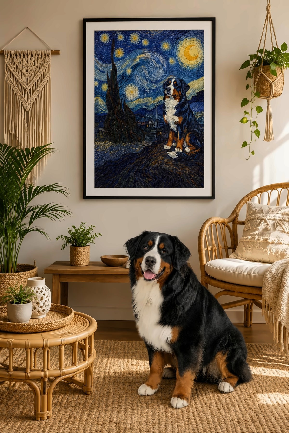 Poster im Wohnzimmer: Dein Hund in der Sternennacht – personalisiertes Hundeportrait