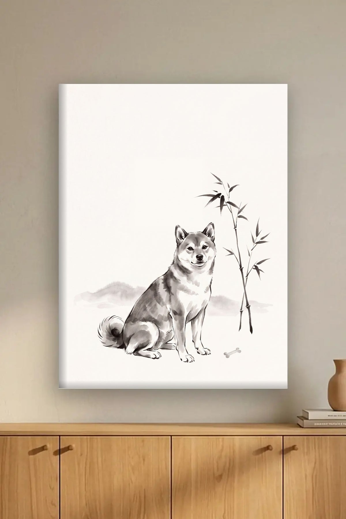 Leinwand im Wohnzimmer: Dein Hund als Sumi-e-Tuschemalerei – personalisiertes Hundeportrait