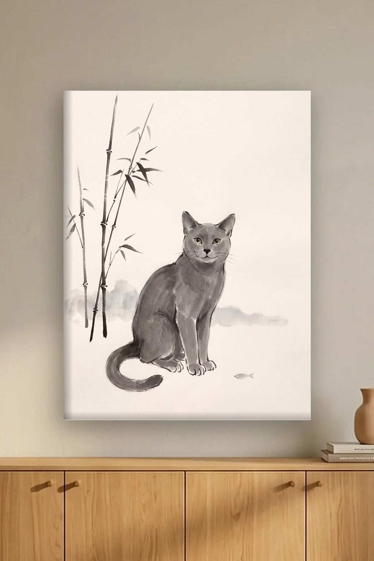 Leinwand im Wohnzimmer: Deine Katze als Sumi-e-Tuschemalerei – personalisiertes Katzenportrait