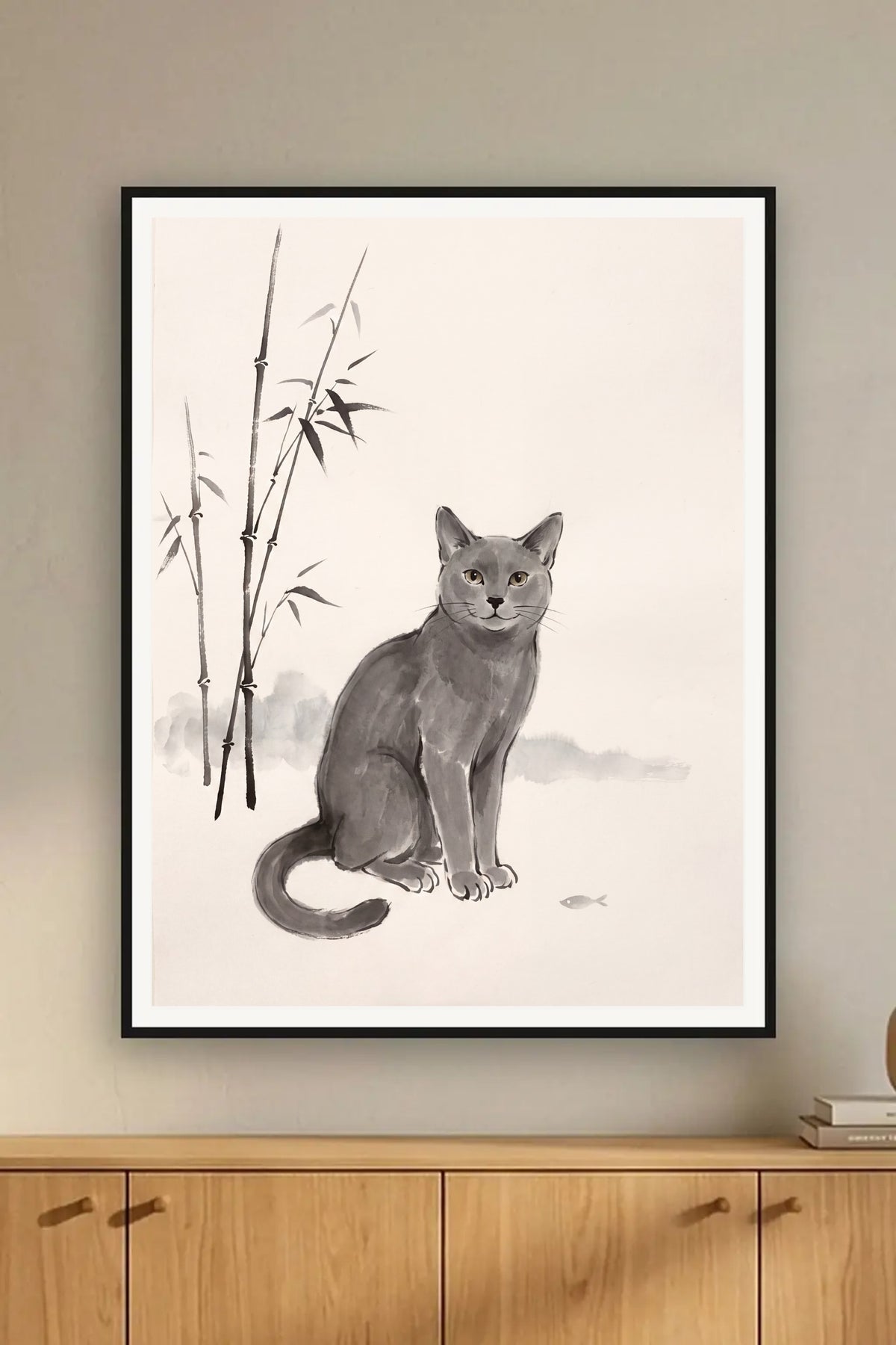Poster im Wohnzimmer: Deine Katze als Sumi-e-Tuschemalerei – personalisiertes Katzenportrait