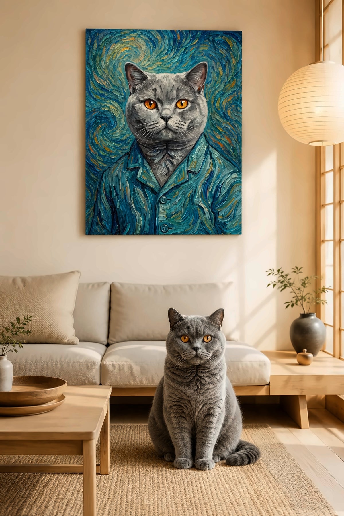 Leinwand im Wohnzimmer: Deine Katze als Van Gogh – personalisiertes Katzenportrait