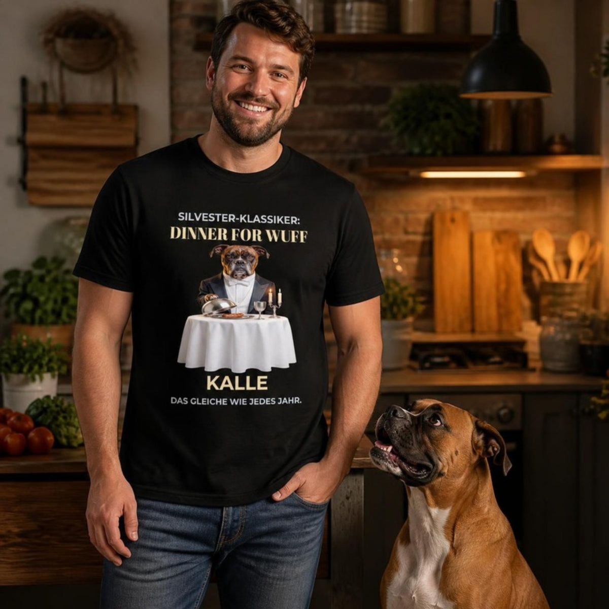 Dinner for Wuff T-Shirt getragen – mit Foto und Name deines Hundes | Lil Snouts