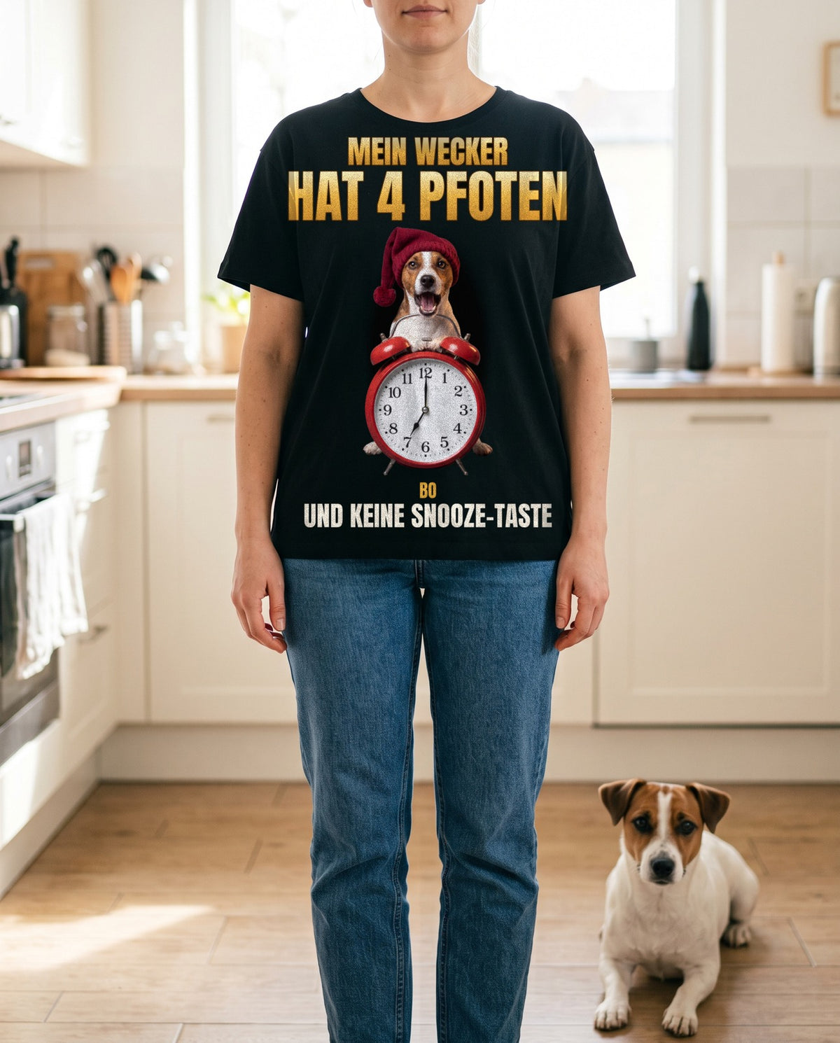 Mein Wecker hat 4 Pfoten T-Shirt getragen – mit Foto und Name deines Hundes | Lil Snouts