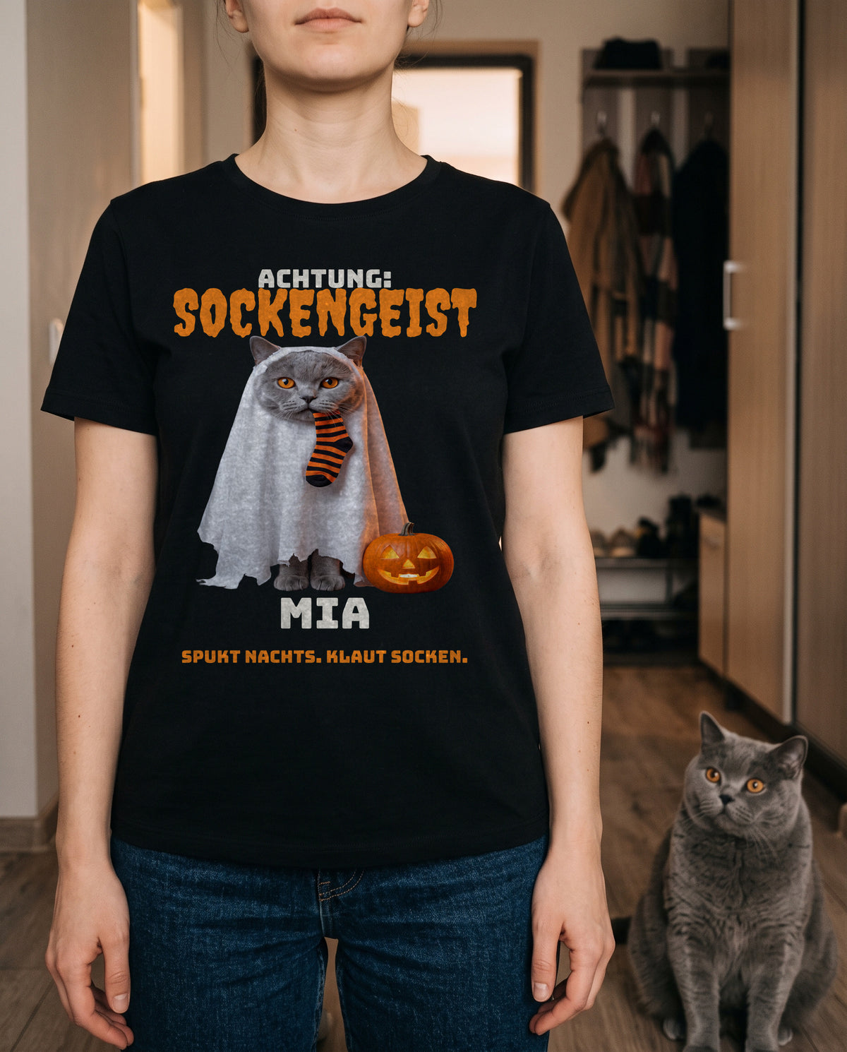 Sockengeist T-Shirt – Katzen-Version mit Foto und Name | Lil Snouts