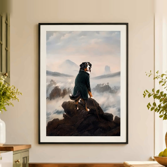 Poster und Leinwand Kartenbild Wanderer ueber dem Nebelmeer