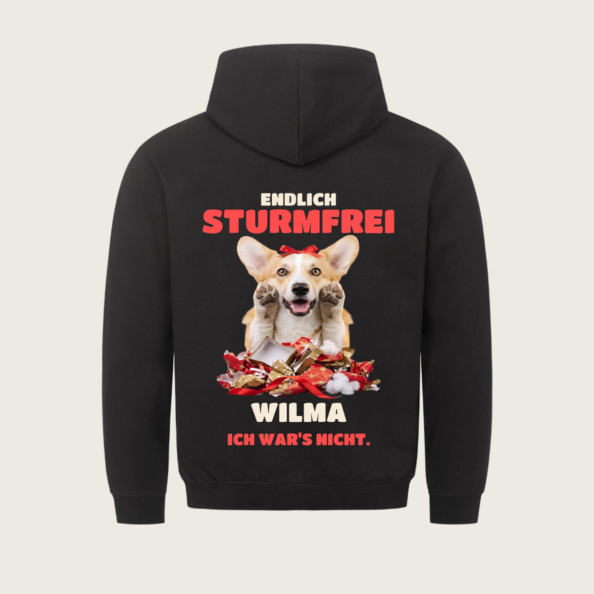Sturmfrei – Flatlay: schwarzes Shirt bzw. Hoodie mit Druck und Name | Lil Snouts